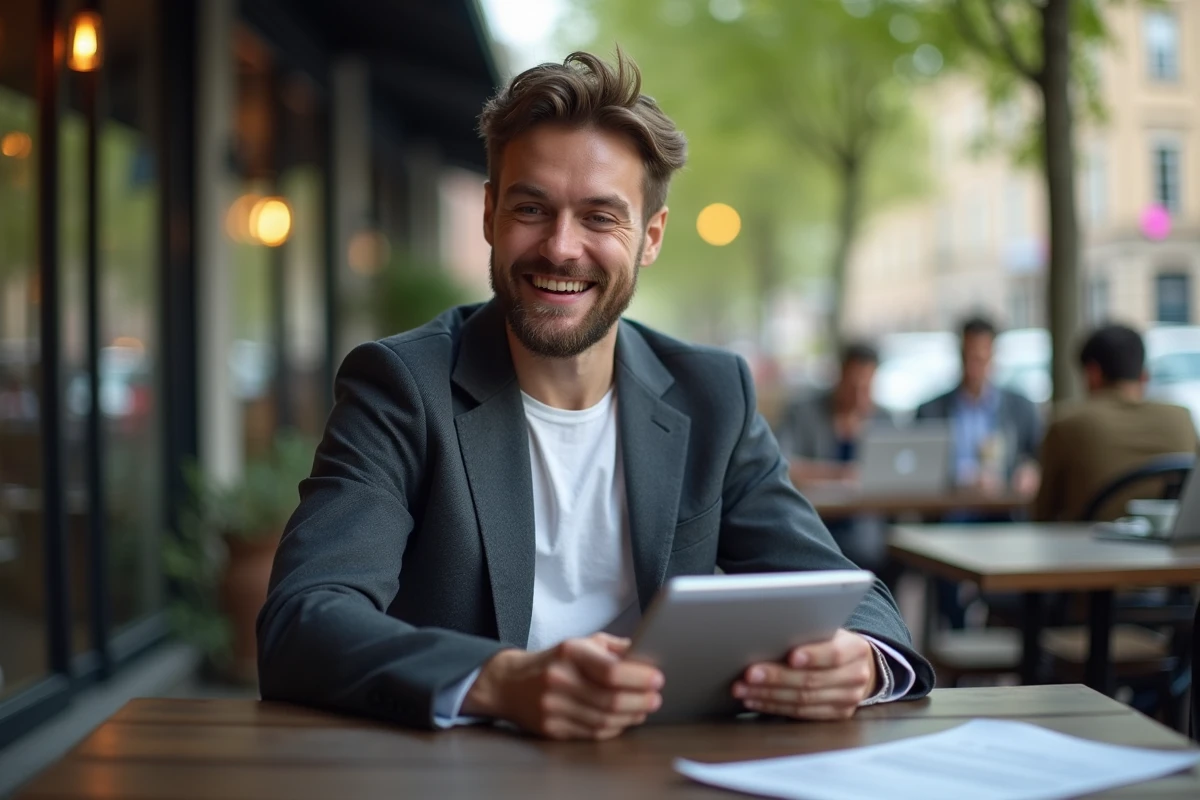 Homme présentant un plan d