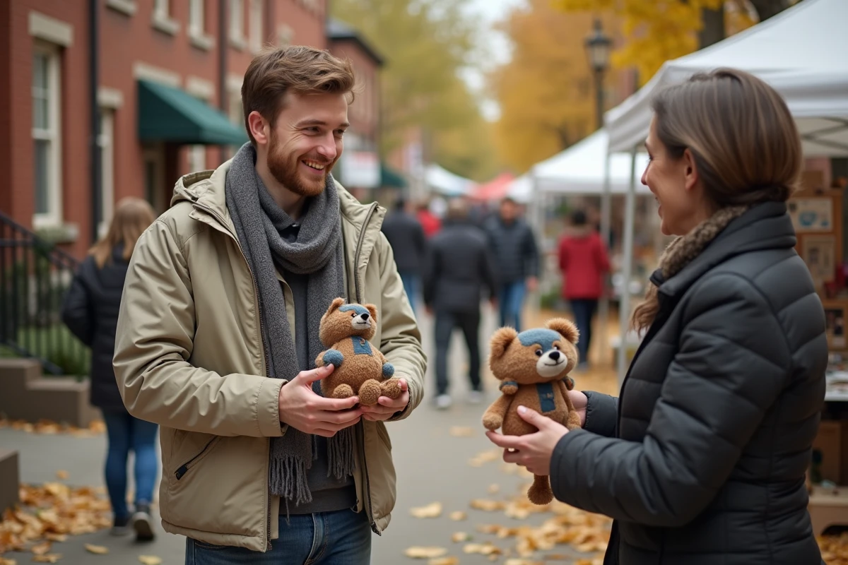 Jeune homme échangeant un jouet vintage lors d